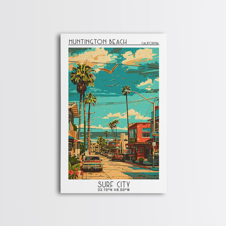 Huntington Beach Travel Poster, Canvas Print, City Travel Poster, Travel Wall Art, Travel Art Print, Home Office Decor, Poster Print