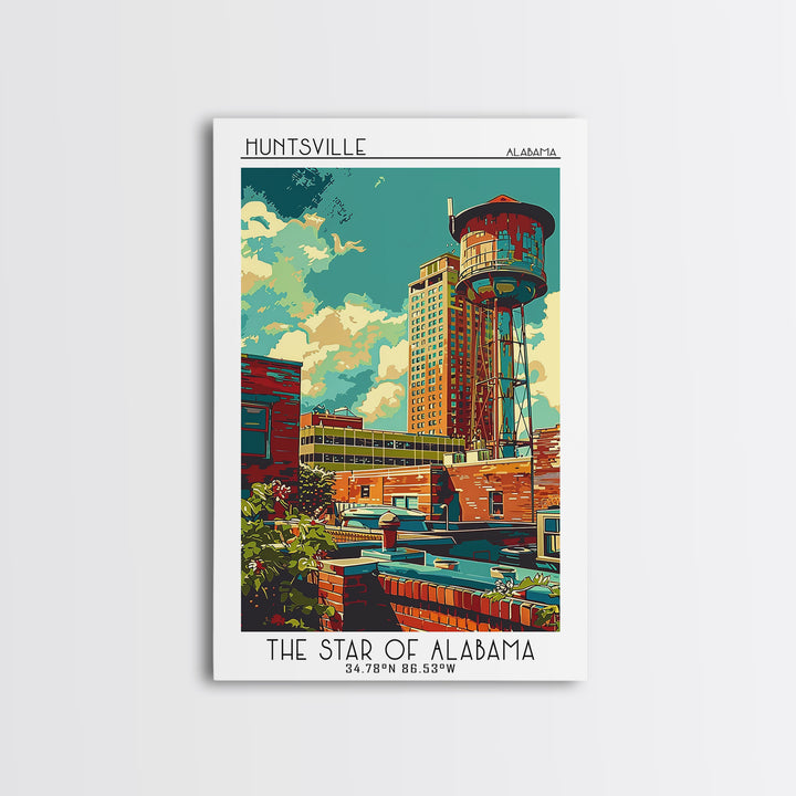Huntsville Travel Poster, Canvas Print, Poster Print, Travel Wall Art, Travel Wall Decor, Wall Art, Travel Print, Retro Travel Print