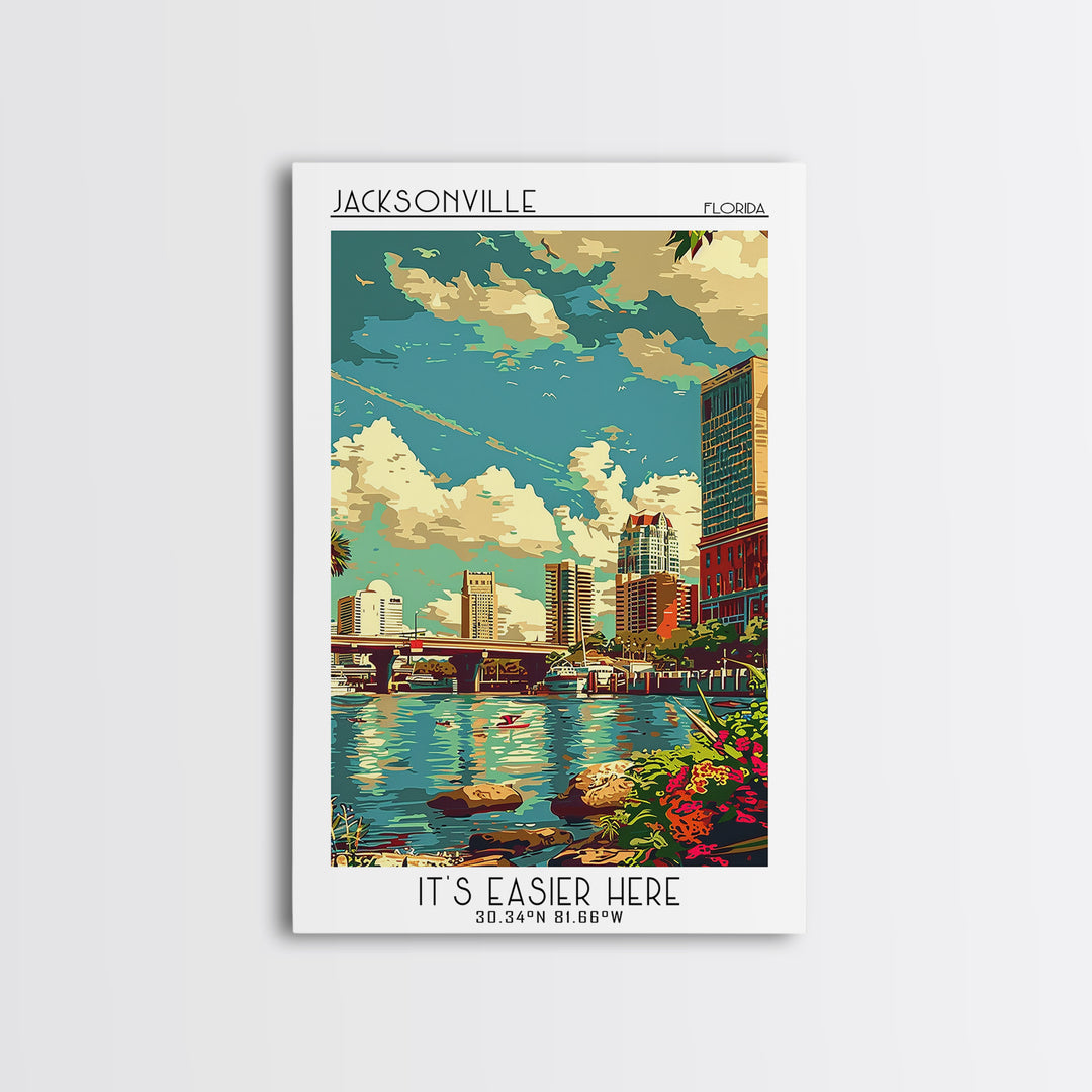 Jacksonville Travel Poster, Canvas Print, Poster Print, Travel Wall Art, Travel Decor, Travel Prints, Watercolor Cityscape, Wall Art