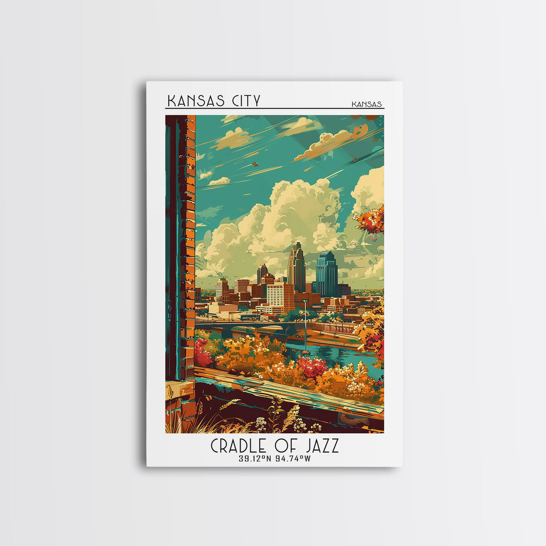 Kansas City Travel Poster, Canvas Print, City Travel Poster, Travel Wall Art, Vintage Travel, Mid Century Wall Art, Travel Art Print