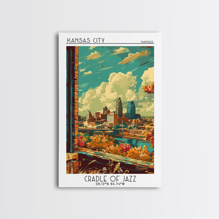 Kansas City Travel Poster, Canvas Print, City Travel Poster, Travel Wall Art, Vintage Travel, Mid Century Wall Art, Travel Art Print