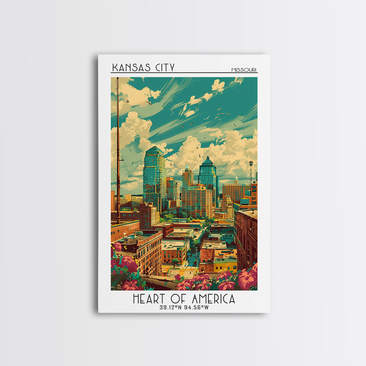 Kansas City Missouri Travel Poster, Canvas Print, City Art Print, Travel Wall Art, Landscape Art, Vintage Travel, City Travel Poster