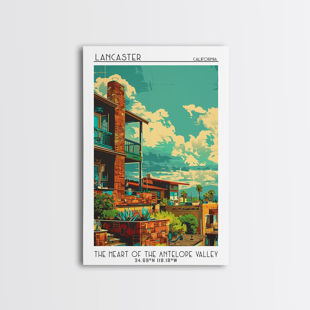 Lancaster Travel Poster, Framed Canvas Print, Vintage Travel Print, City Wall Art, Landscape Art, Minimalist Poster, Travel Wall Art