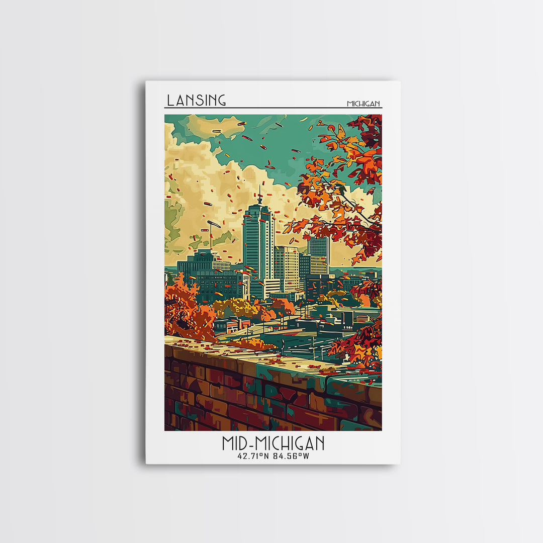 Lansing Travel Poster, Canvas Print, City Travel Poster, Vintage City Poster, Living Room Wall Art, Landscape Art, City Illustration
