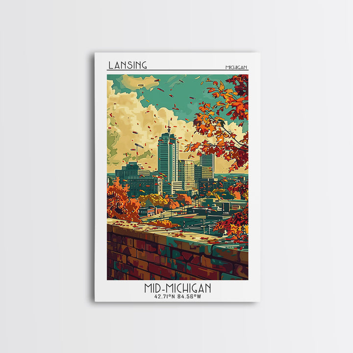 Lansing Travel Poster, Canvas Print, City Travel Poster, Vintage City Poster, Living Room Wall Art, Landscape Art, City Illustration