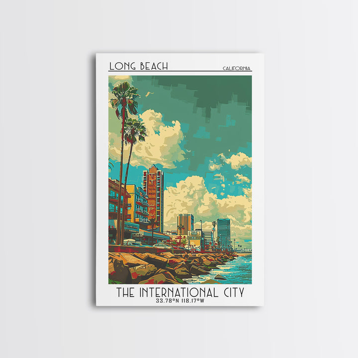 Long Beach Travel Poster, Framed Canvas Print, Travel Wall Art, City Wall Art, City Art Print, Vintage Posters, Mid Century Wall Art