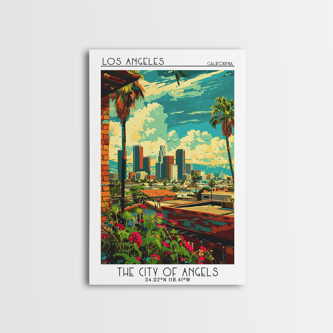 Los Angeles Travel Poster, Framed Canvas Print, Retro Wall Art, Travel Print, Wanderlust Gift, Vintage City Poster, Gallery Wall Set