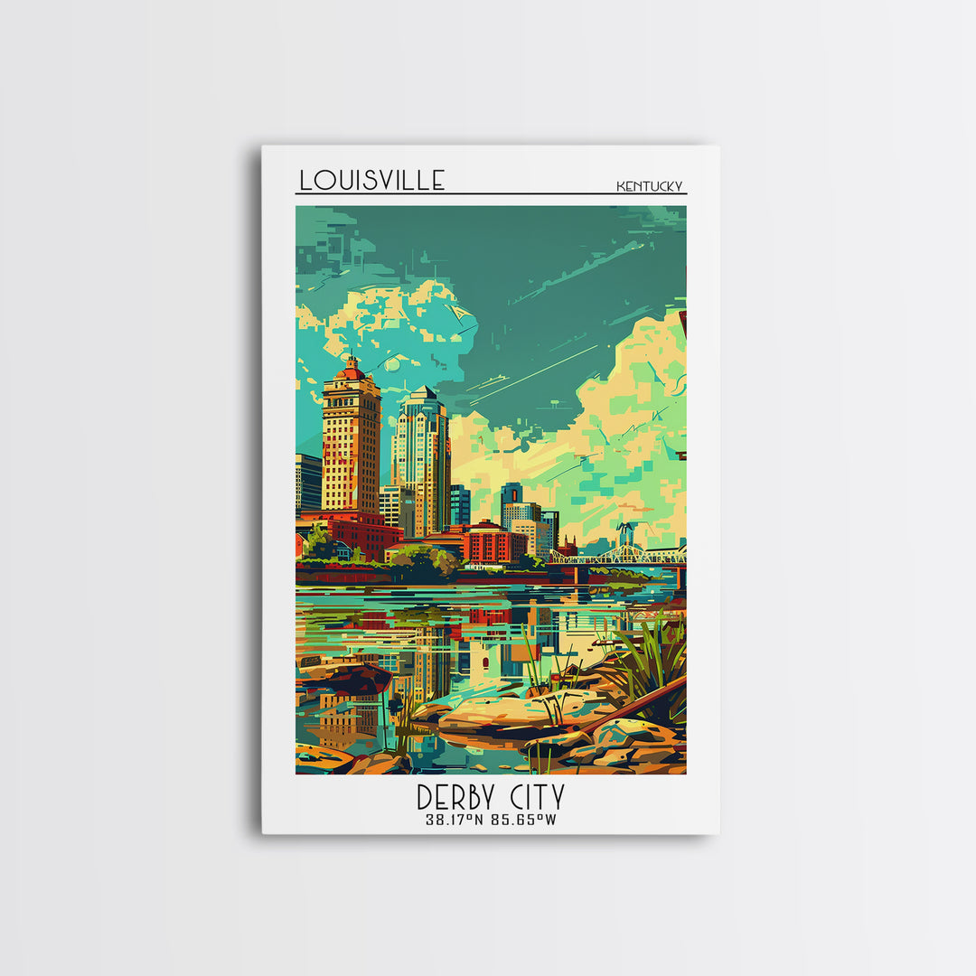 Louisville Travel Poster, Framed Canvas Print, City Travel Poster, Travel Wall Decor, City Art Print, Wall Art, Watercolor Cityscape
