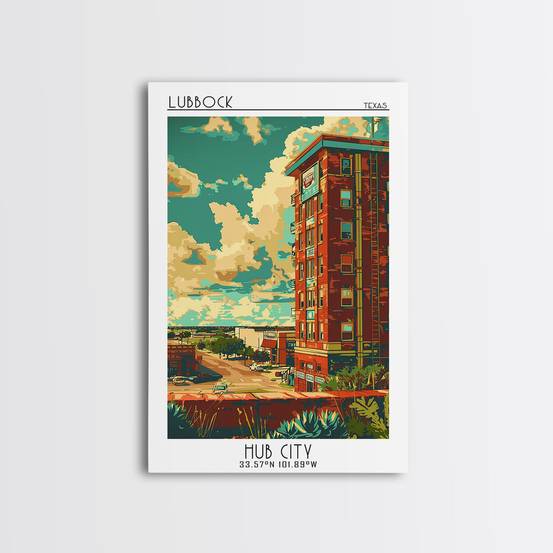 Lubbock Travel Poster, Framed Canvas Print, City Travel Poster, Travel Wall Decor, Living Room Wall Art, Home Office Decor, Wall Art