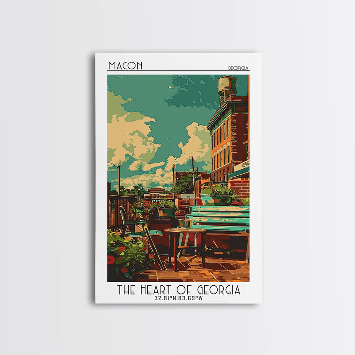 Macon Travel Poster, Canvas Print, City Travel Poster, Travel Wall Decor, Living Room Wall Art, Watercolor Cityscape, Retro Wall Art