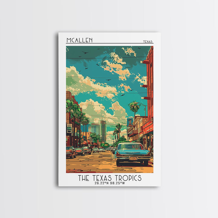 McAllen Travel Poster, Framed Canvas Print, Travel Art Print, Modern Wall Decor, City Illustration, Gallery Wall Set, Fine Art Print