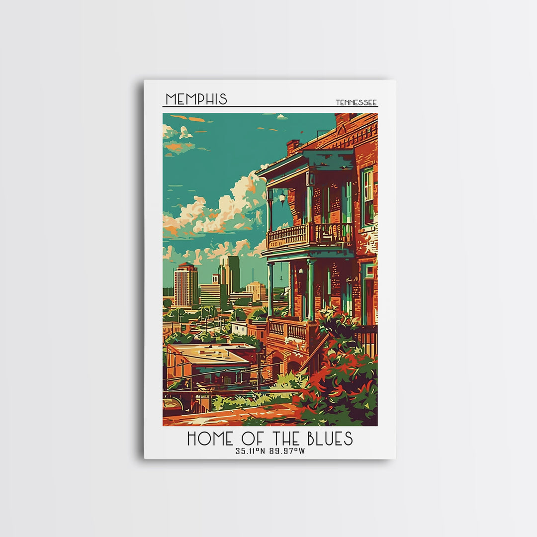 Memphis Travel Poster, Framed Canvas Print, Travel Prints, Landscape Art, City Travel Poster, City Illustration, Vintage City Poster