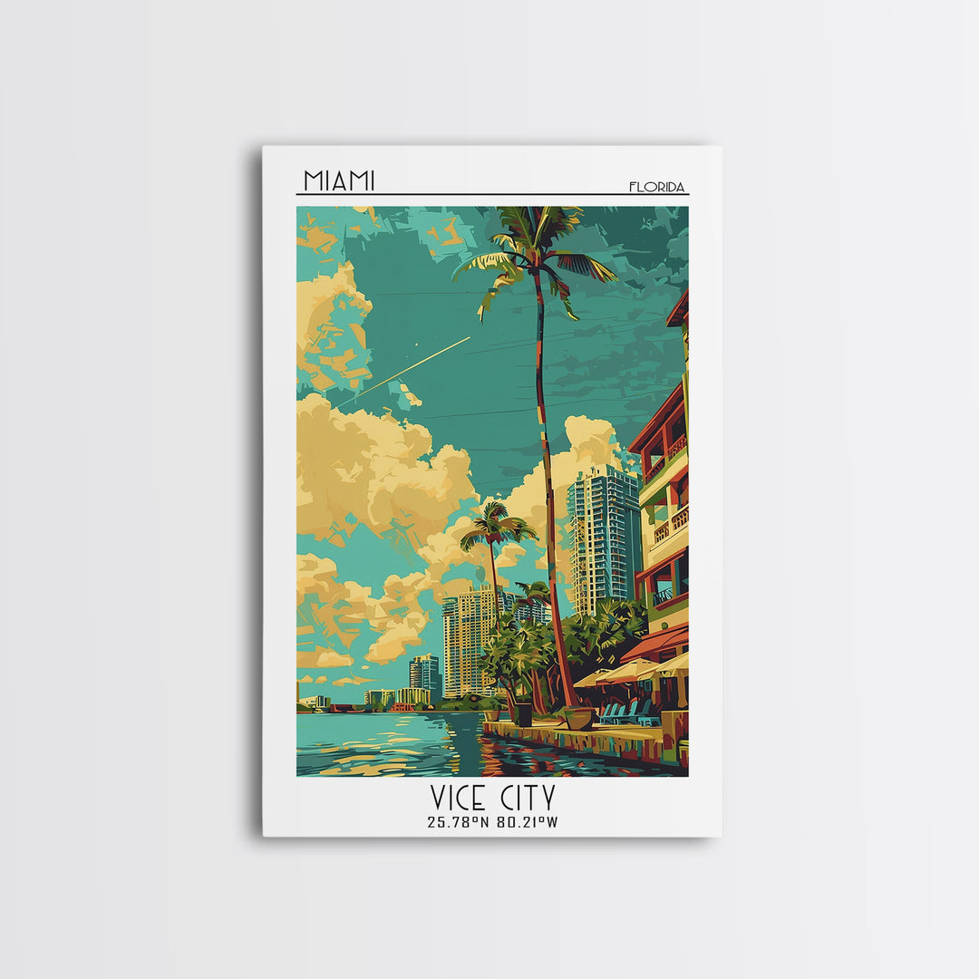Miami Travel Poster, Framed Canvas Print, Poster Print, Travel Wall Art, Colorful Wall Art, Retro Travel Print, Wall Art, Poster Art