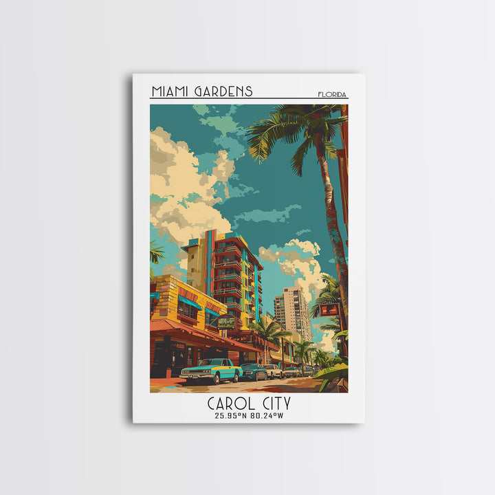 Miami Gardens Travel Poster, Canvas Print, Vintage Travel Print, City Wall Art, Vintage City Poster, City Illustration, Travel Print