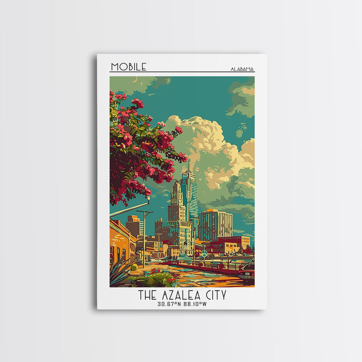 Mobile Travel Poster, Canvas Print, Travel Art Print, Modern Wall Decor, Art Print, Travel Prints, Colorful Wall Art, City Art Print