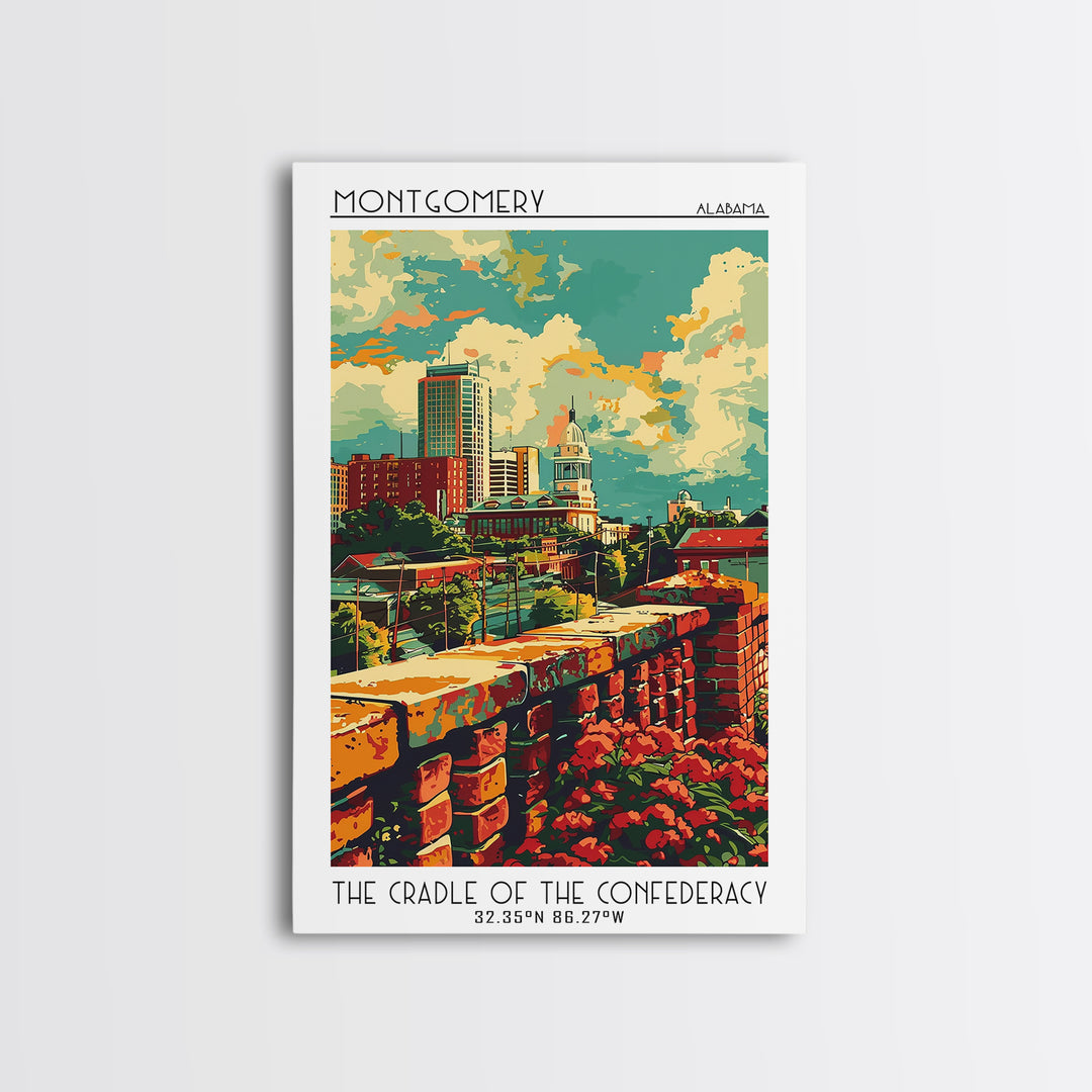 Montgomery Travel Poster, Framed Canvas Print, City Travel Poster, Travel Wall Art, Landscape Art, Fine Art Print, City Illustration