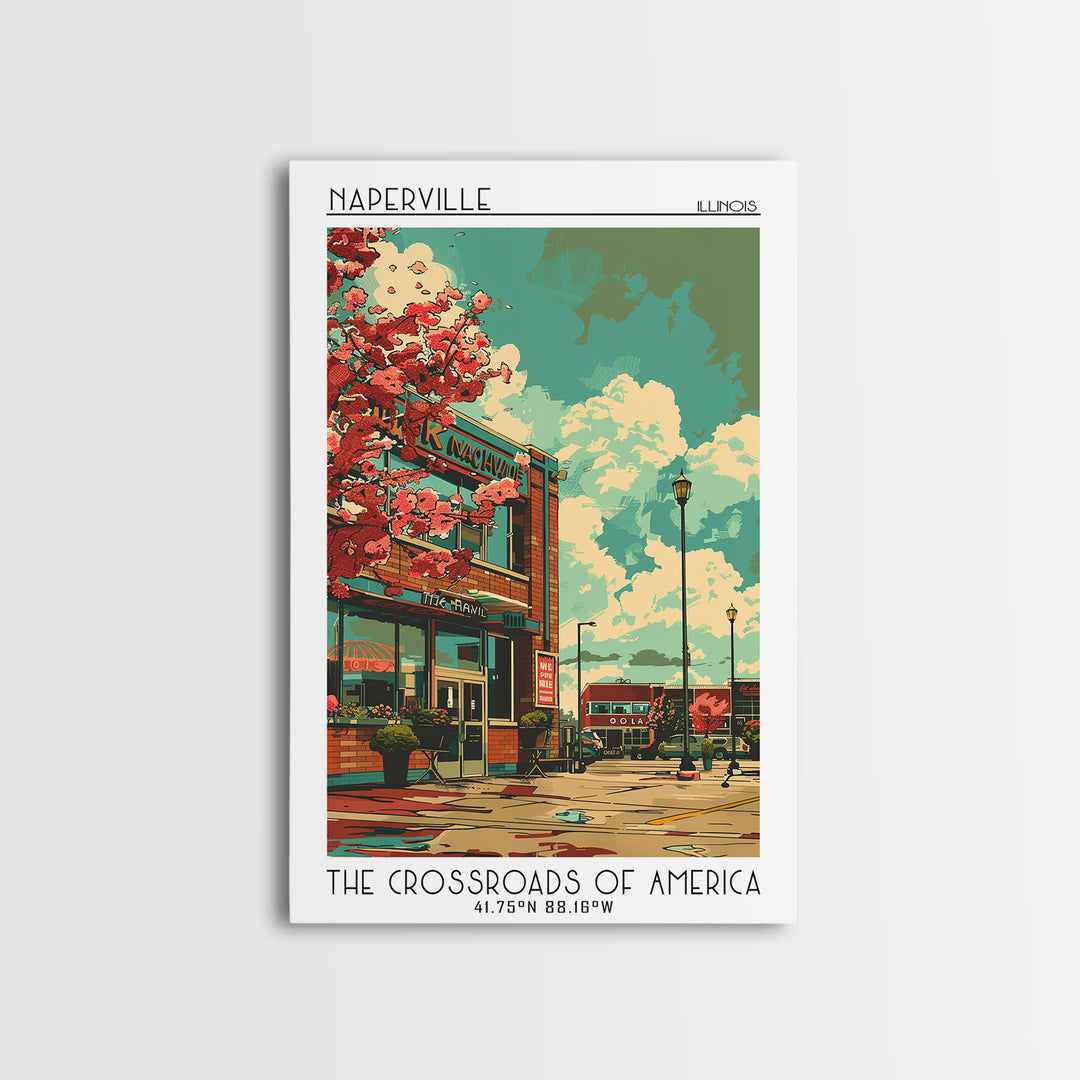 Naperville Travel Poster, Canvas Print, Retro Travel Poster, City Wall Art, City Art Print, Retro Travel Print, Living Room Wall Art