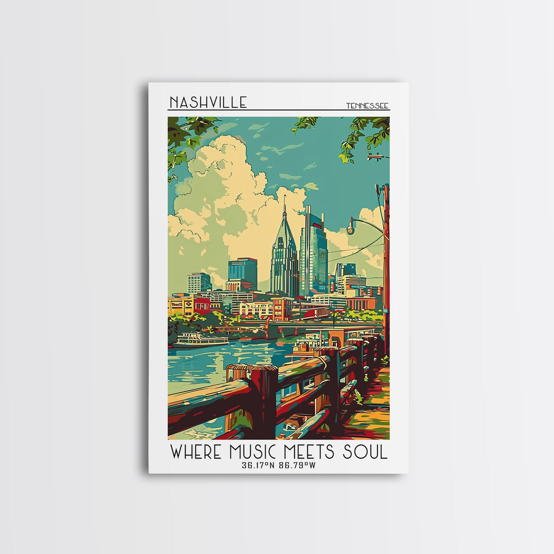 Nashville Travel Poster, Framed Canvas Print, Vintage Travel Print, City Wall Art, Living Room Wall Art, Poster Art, Vintage Posters