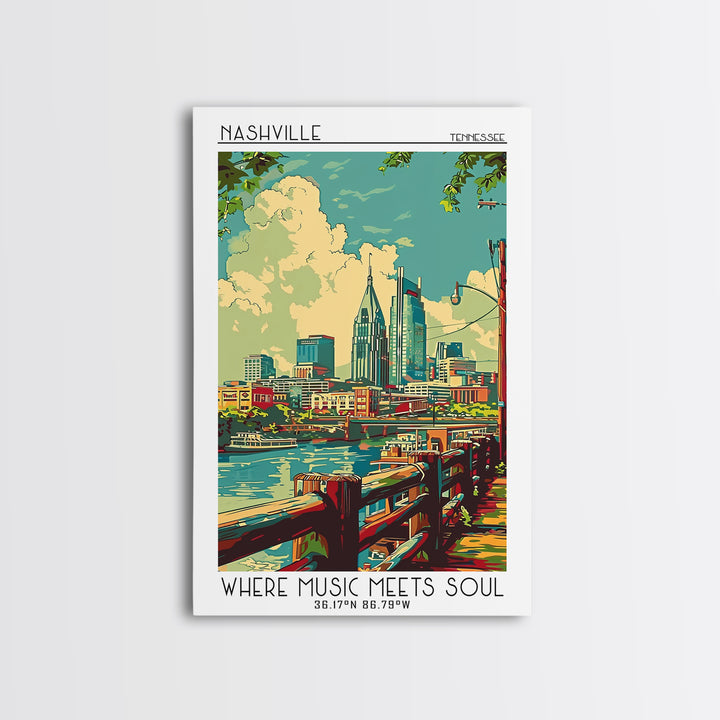 Nashville Travel Poster, Framed Canvas Print, Vintage Travel Print, City Wall Art, Living Room Wall Art, Poster Art, Vintage Posters