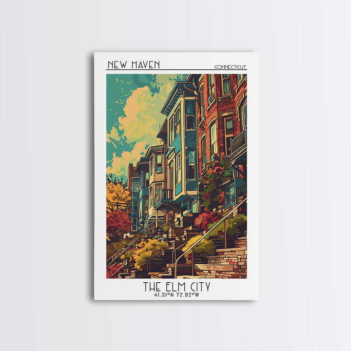 New Haven Travel Poster, Canvas Print, City Travel Poster, Vintage City Poster, Landscape Art, Travel Wall Art, Mid Century Wall Art