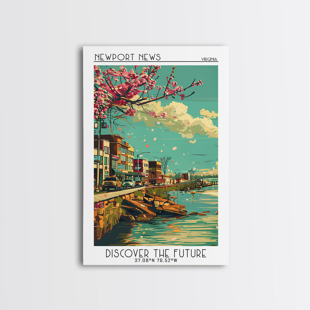 Newport News Travel Poster, Framed Canvas Print, Travel Prints, Landscape Art, City Travel Poster, Vintage Travel Art, City Wall Art