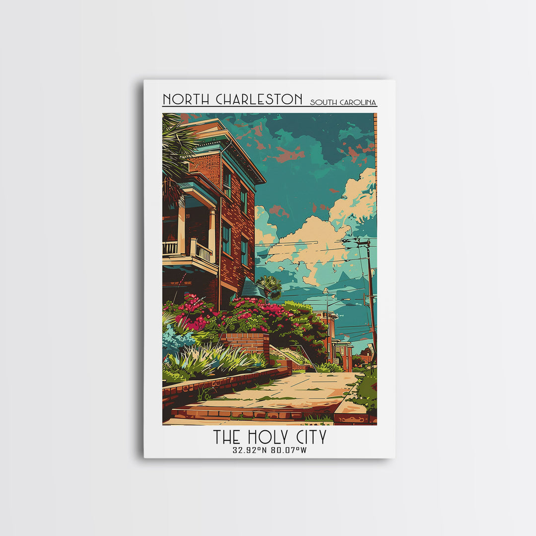 North Charleston Travel Poster, Framed Canvas Print, Travel Wall Art, City Wall Art, Travel Prints, Poster Art, Vintage Travel Print