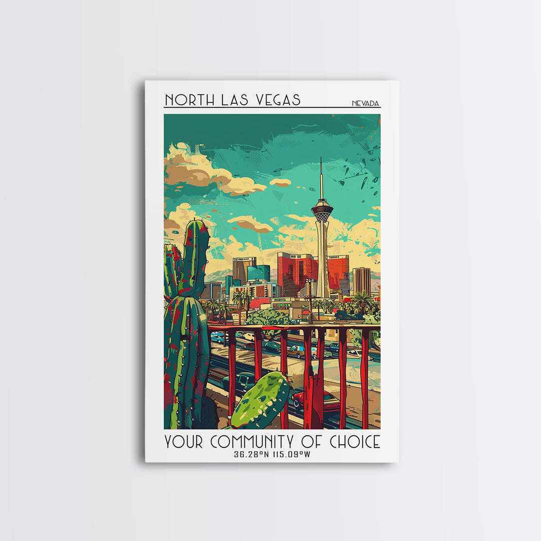 North Las Vegas Travel Poster, Framed Canvas Print, Travel Wall Art, City Wall Art, Travel Art Print, Fine Art Print, Vintage Travel
