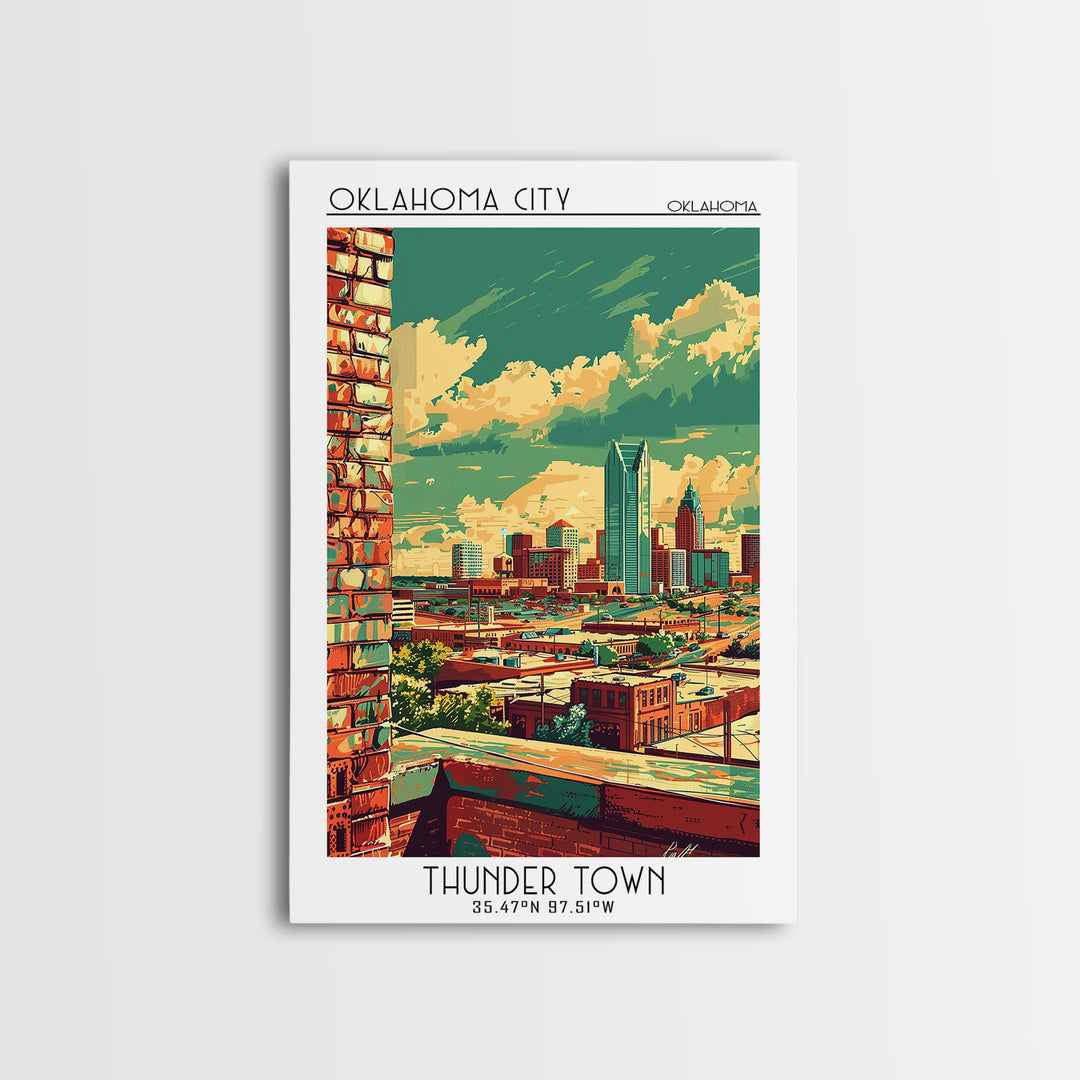 Oklahoma City Travel Poster, Framed Canvas Print, Retro Travel Poster, City Wall Art, Wanderlust Gift, Travel Prints, City Art Print