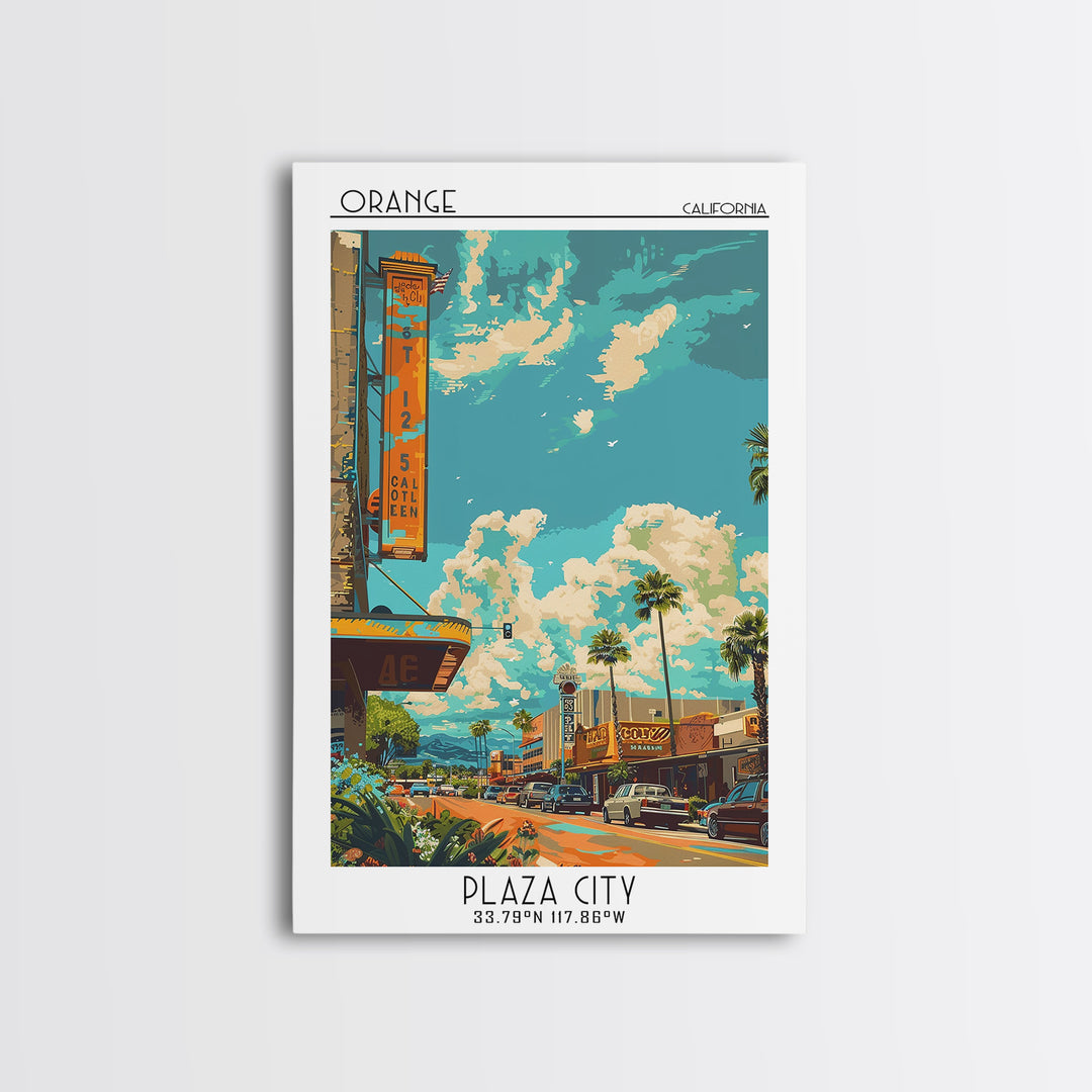 Orange Travel Poster, Canvas Print, Retro Wall Art, Travel Print, Wall Art, Home Decor, Art Print, Fine Art Print, City Illustration