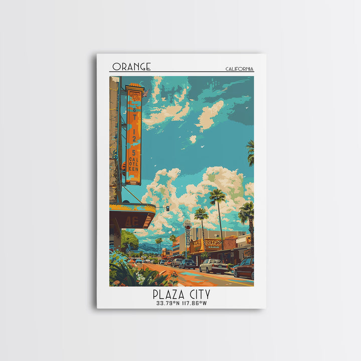 Orange Travel Poster, Canvas Print, Retro Wall Art, Travel Print, Wall Art, Home Decor, Art Print, Fine Art Print, City Illustration