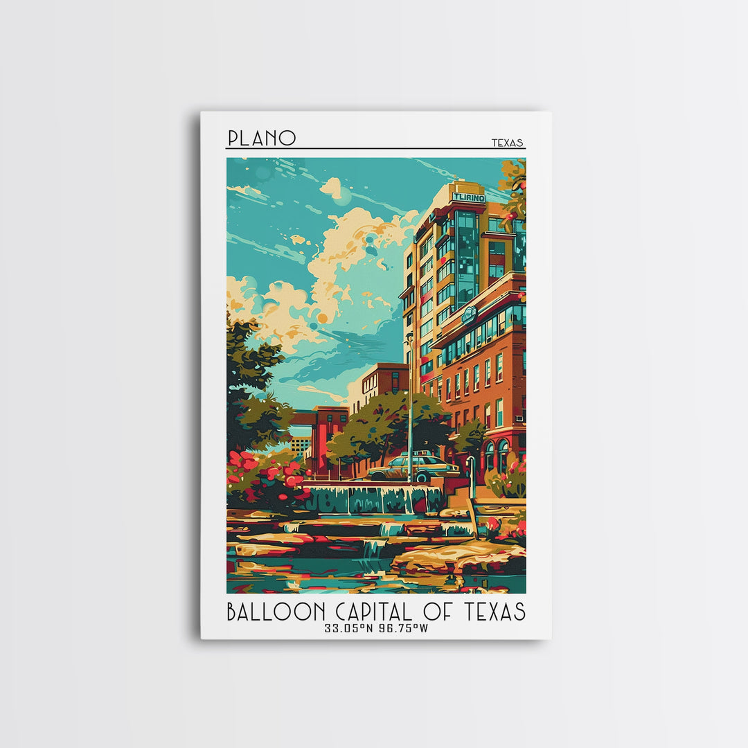 Plano Travel Poster, Canvas Print, Retro Travel Poster, City Wall Art, Travel Decor, Poster Art, Gallery Wall Set, Travel Wall Decor