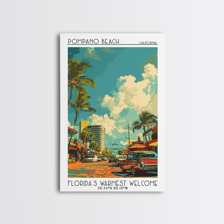 Pompano Beach Travel Poster, Framed Canvas Print, Travel Wall Art, City Wall Art, Vintage Poster, Vintage Travel Art, Travel Posters