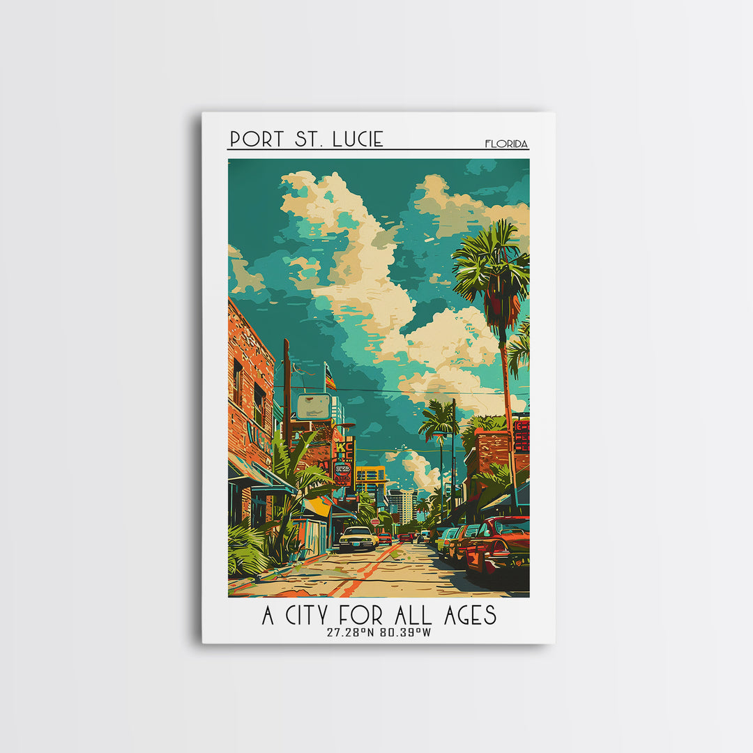 Port St Lucie Travel Poster, Canvas Print, Travel Wall Decor, Minimalist Poster, Living Room Wall Art, Retro Wall Art, City Wall Art