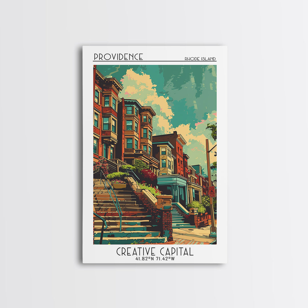 Providence Travel Poster, Framed Canvas Print, Travel Wall Art, City Wall Art, Art Print, Vintage Travel Print, Living Room Wall Art