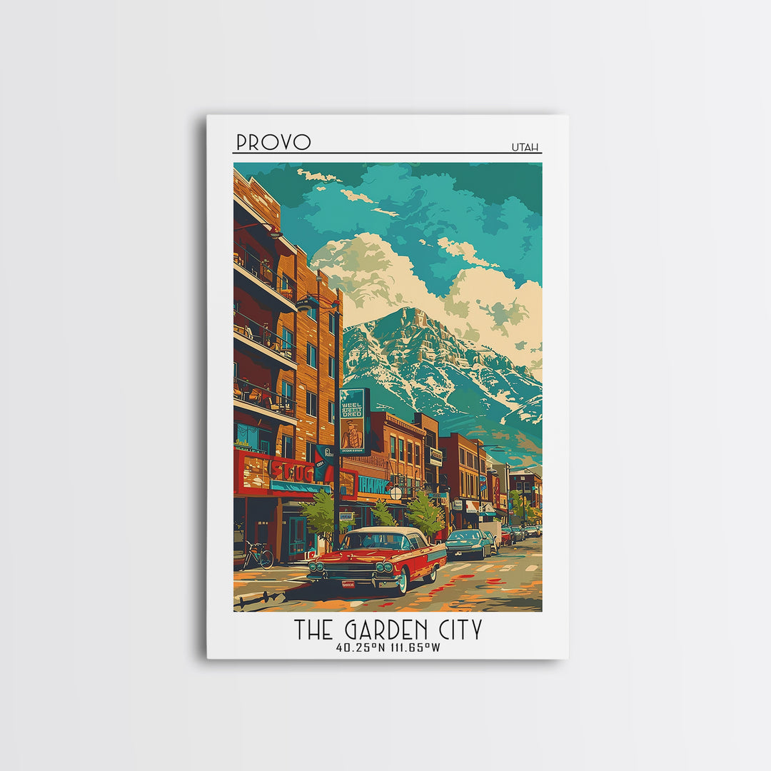 Provo Travel Poster, Canvas Print, Retro Wall Art, Travel Print, Mid Century Wall Art, Art Print, City Art Print, City Travel Poster