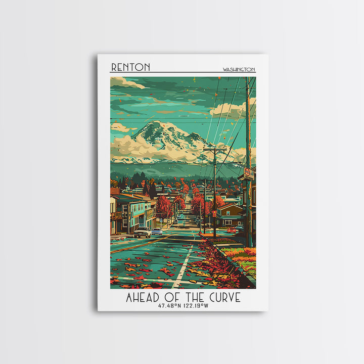 Renton Travel Poster, Framed Canvas Print, Vintage Travel Print, City Wall Art, Retro Wall Art, Vintage Poster, Living Room Wall Art