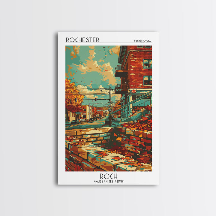 Rochester Travel Poster, Framed Canvas Print, Retro Travel Poster, City Wall Art, Home Office Decor, Art Print, Living Room Wall Art
