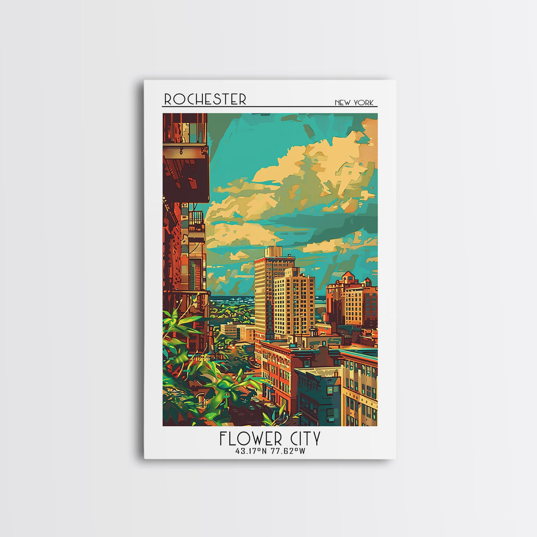 Rochester New York Travel Poster, Canvas Print, Travel Wall Art, City Wall Art, Vintage Travel, City Art Print, Living Room Wall Art