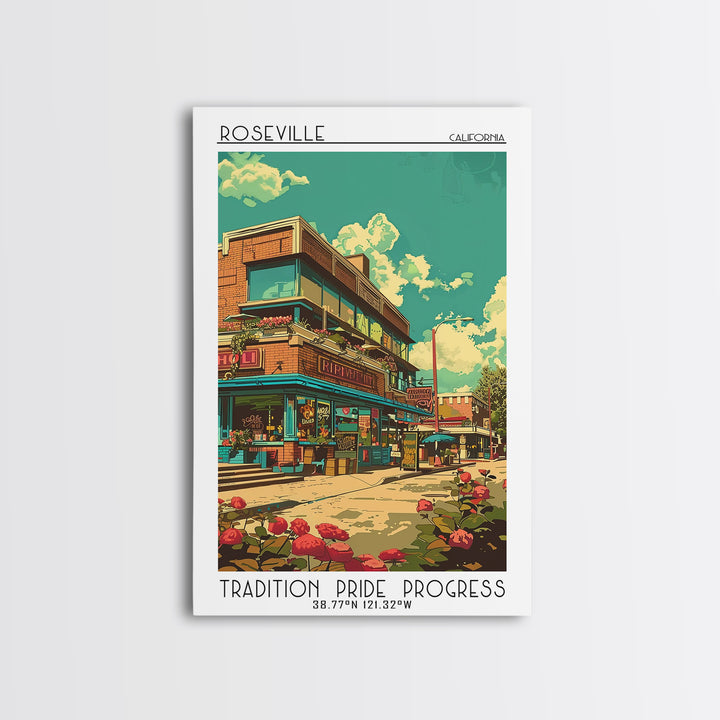 Roseville Travel Poster, Framed Canvas Print, Poster Print, Travel Wall Art, Fine Art Print, Mid Century Wall Art, Minimalist Poster