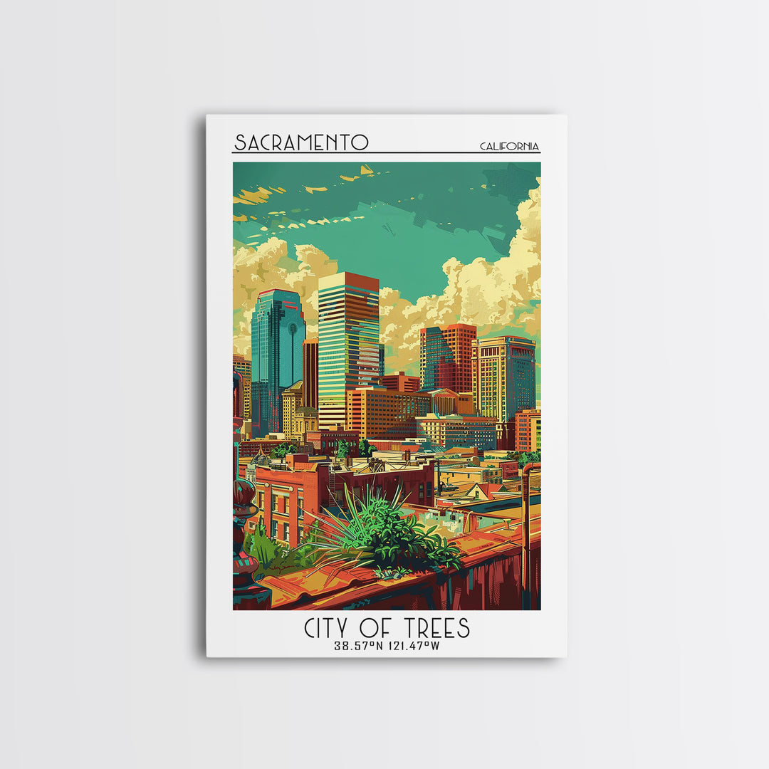 Sacramento Travel Poster, Framed Canvas Print, Travel Wall Art, City Wall Art, Wanderlust Gift, Gallery Wall Set, City Travel Poster
