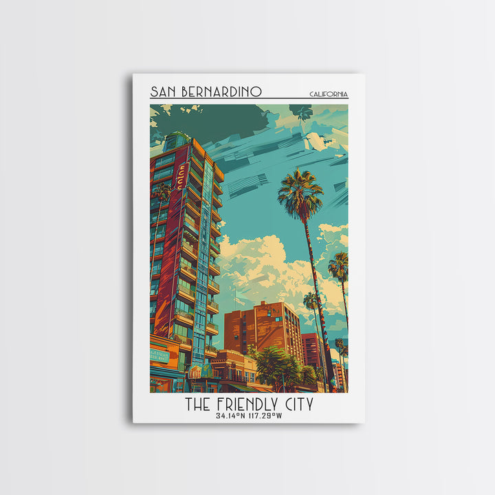 San Bernardino Travel Poster, Canvas Print, Travel Wall Decor, Minimalist Poster, City Illustration, Home Decor, Retro Travel Poster