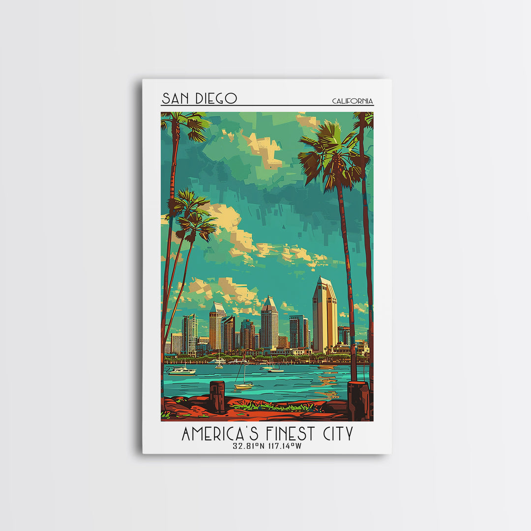 San Diego Travel Poster, Framed Canvas Print, Retro Travel Poster, City Wall Art, Vintage Travel Art, Vintage Posters, Travel Prints