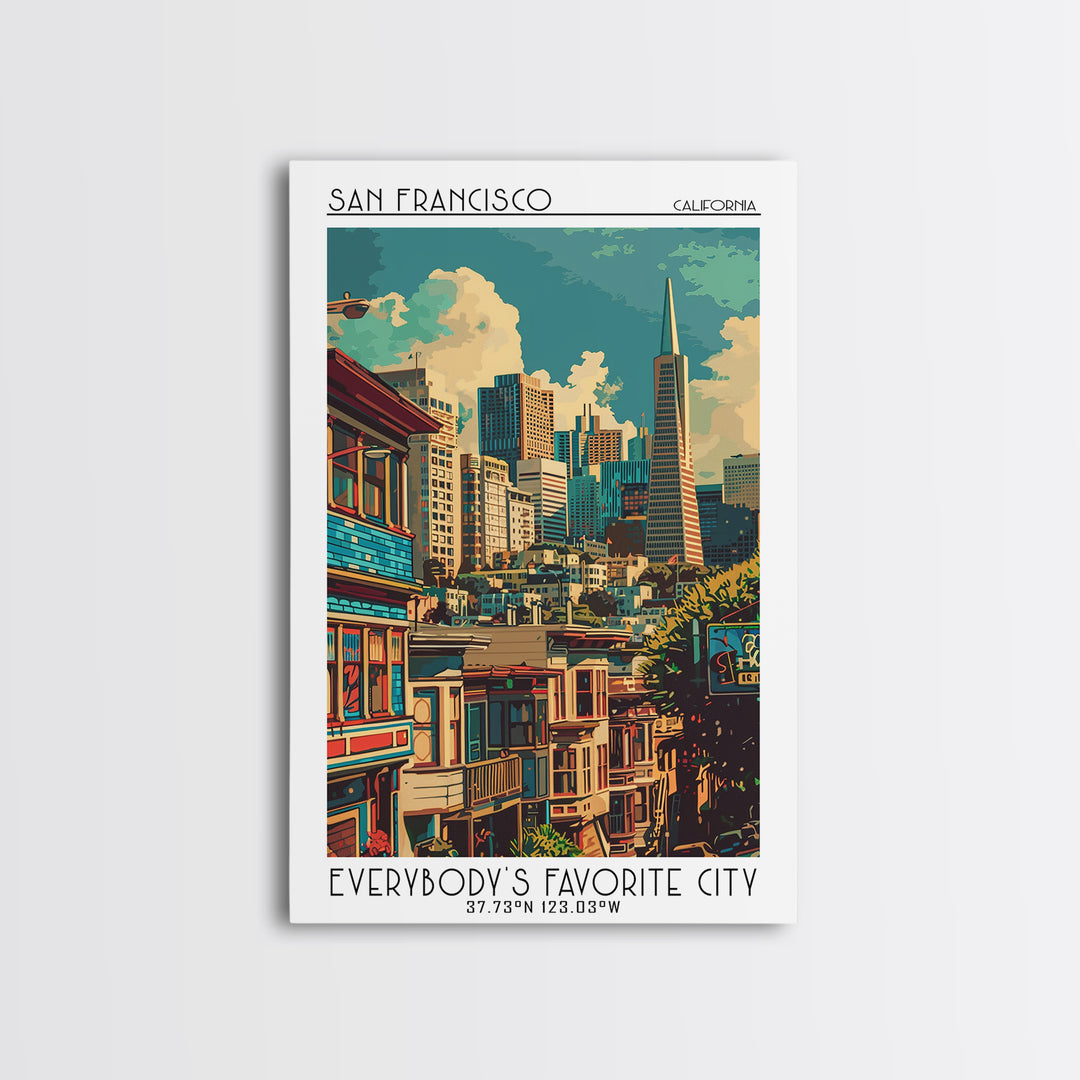 San Francisco Travel Poster, Framed Canvas Print, Retro Wall Art, Travel Print, Travel Art Print, Vintage Travel Art, Fine Art Print