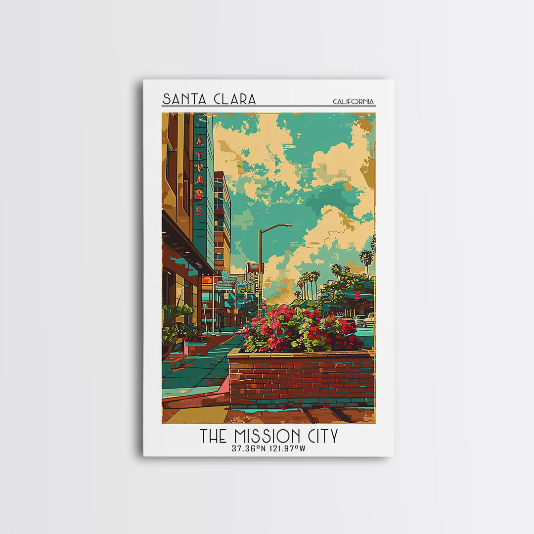 Santa Clara Travel Poster, Canvas Print, Travel Art Print, Modern Wall Decor, City Wall Art, Mid Century Wall Art, City Illustration
