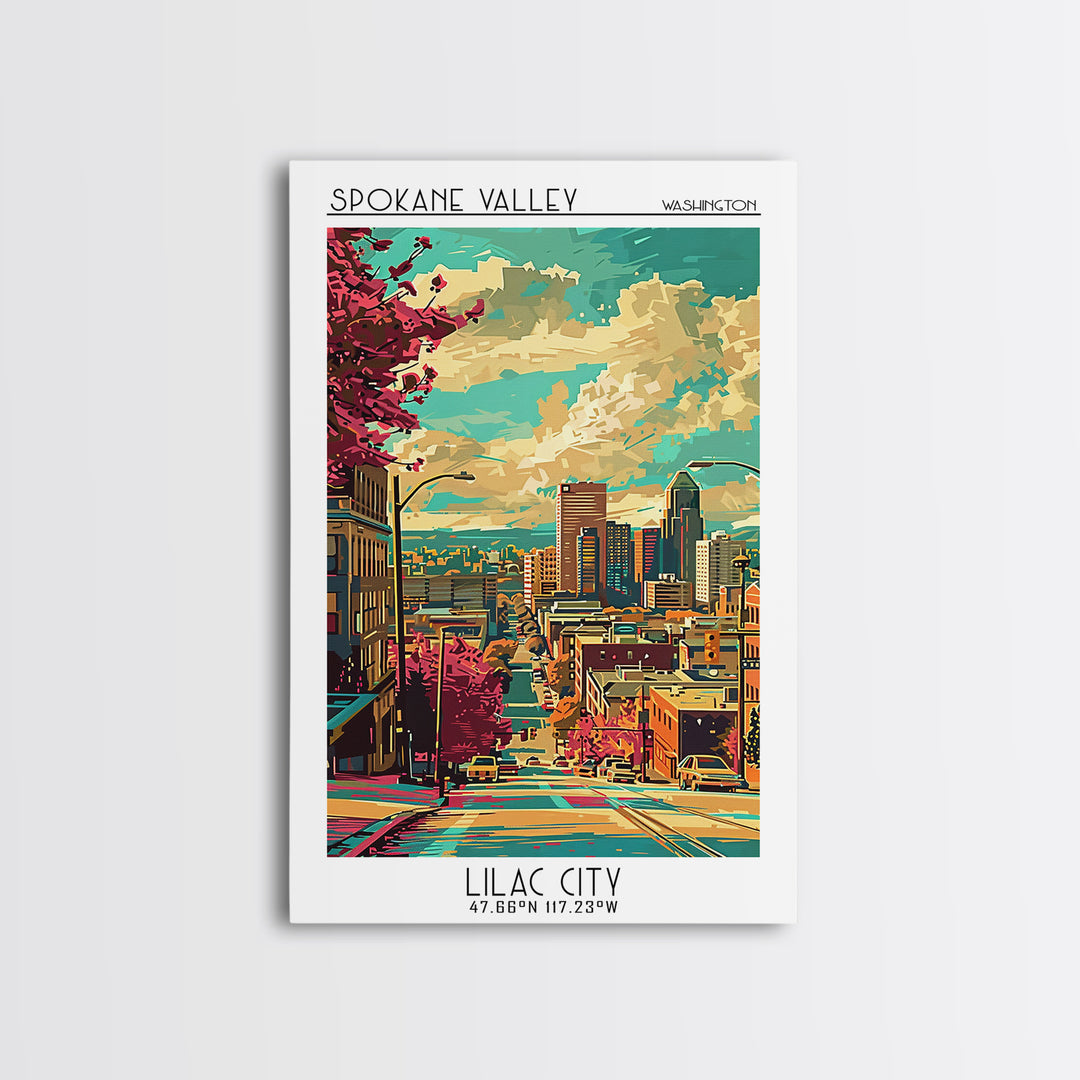 Spokane Valley Washington Travel Poster, Canvas Print, Vintage Travel Print, City Wall Art, Fine Art Print, Wall Art, Vintage Poster