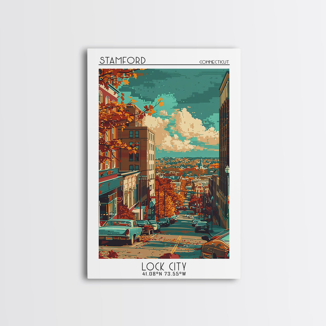 Stamford Travel Poster, Framed Canvas Print, Travel Wall Decor, Minimalist Poster, Fine Art Print, Modern Wall Decor, City Art Print