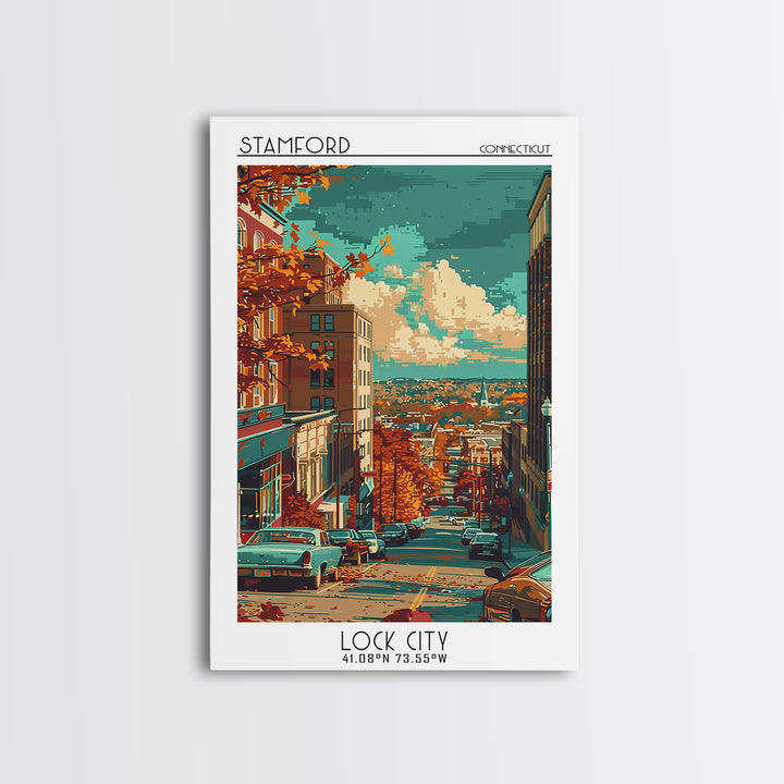 Stamford Travel Poster, Framed Canvas Print, Travel Wall Decor, Minimalist Poster, Fine Art Print, Modern Wall Decor, City Art Print