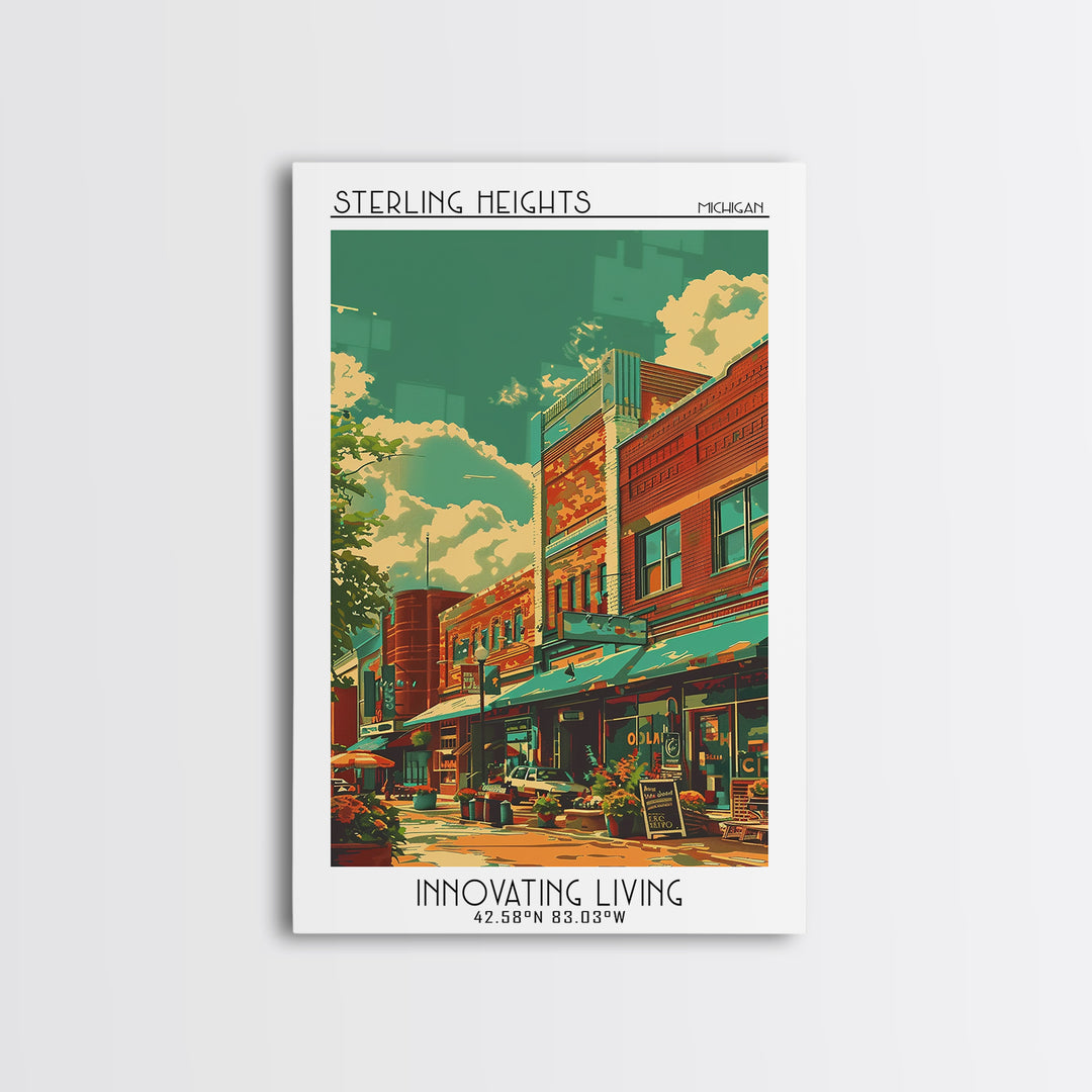 Sterling Heights Travel Poster, Framed Canvas Print, City Art Print, Travel Wall Art, City Illustration, Wall Art, Modern Wall Decor