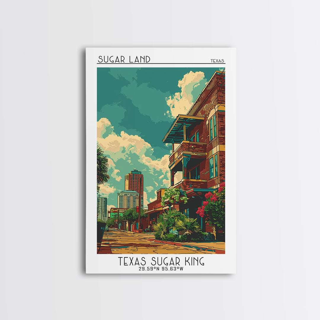 Sugar Land Travel Poster, Framed Canvas Print, City Travel Poster, Travel Wall Decor, Home Decor, Modern Wall Decor, Wanderlust Gift