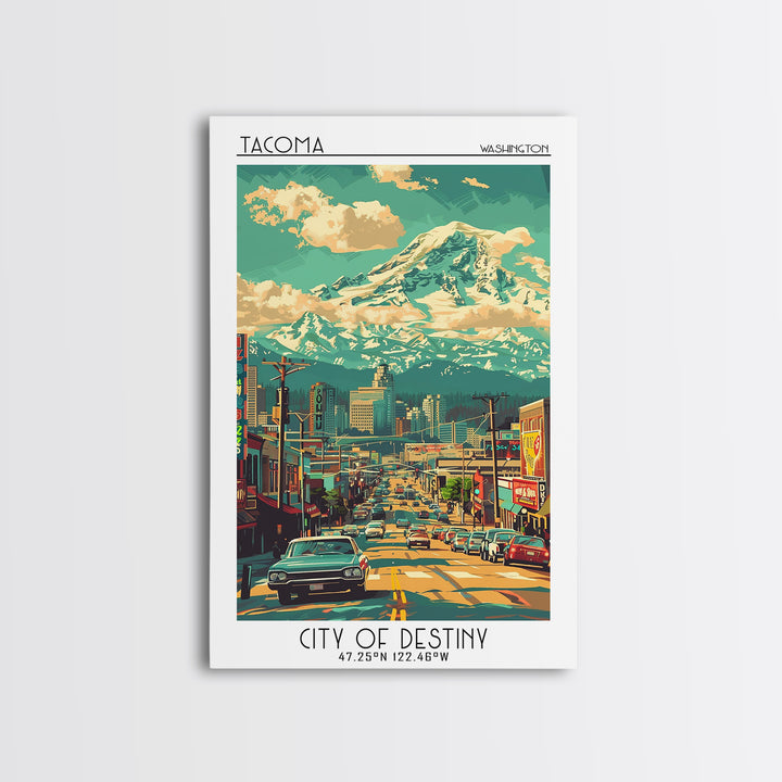 Tacoma Travel Poster, Framed Canvas Print, Travel Art Print, Modern Wall Decor, Landscape Art, Minimalist Poster, City Travel Poster